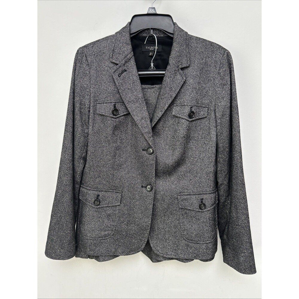 Talbots Gray Tweed Classic Skirt Suit Jacket & Skirt Long Sleeve Woman’s 16P/14